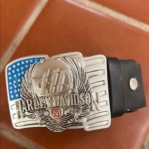 Harley-Davidson Black Leather Belt with Silver Buckle